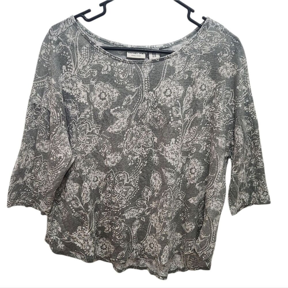 Rachel Zoe Linen Sage Cream Floral Top Womens 1X Lightweight Beachy Coastal